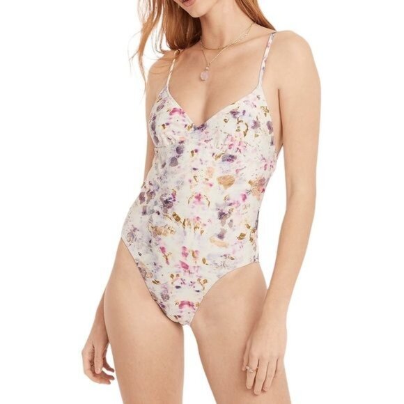J. Crew X Flora Obscura One Piece Strappy Back Plunge in Kaleidoscope Floral NWT